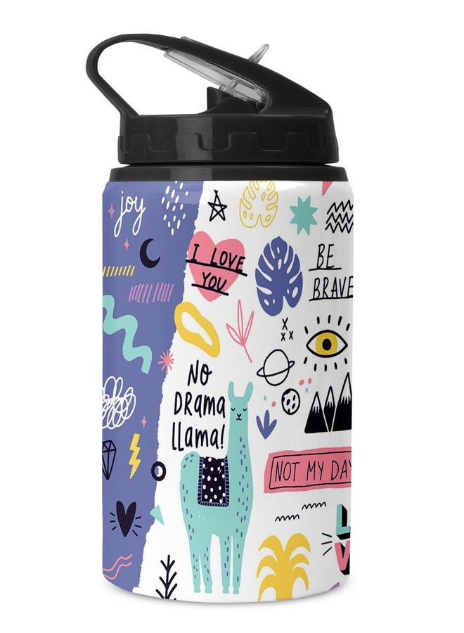 TrendoPrint Printed Aluminium Sipper Water Bottle With Lid & Straw 750Ml For Gym, Yoga, Kids, Boys, Girls, Brother, Sister, Babies, Baby, Workout, Adults (Wb540), Black - Image 1